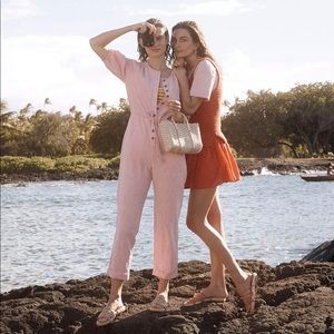 NWT Madewell Linen-Blend Puff-Sleeve Tassel-Tie Jumpsuit